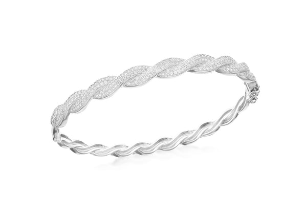 Sterling Silver Rhodium Plated Zirconia  Twisted Bangle