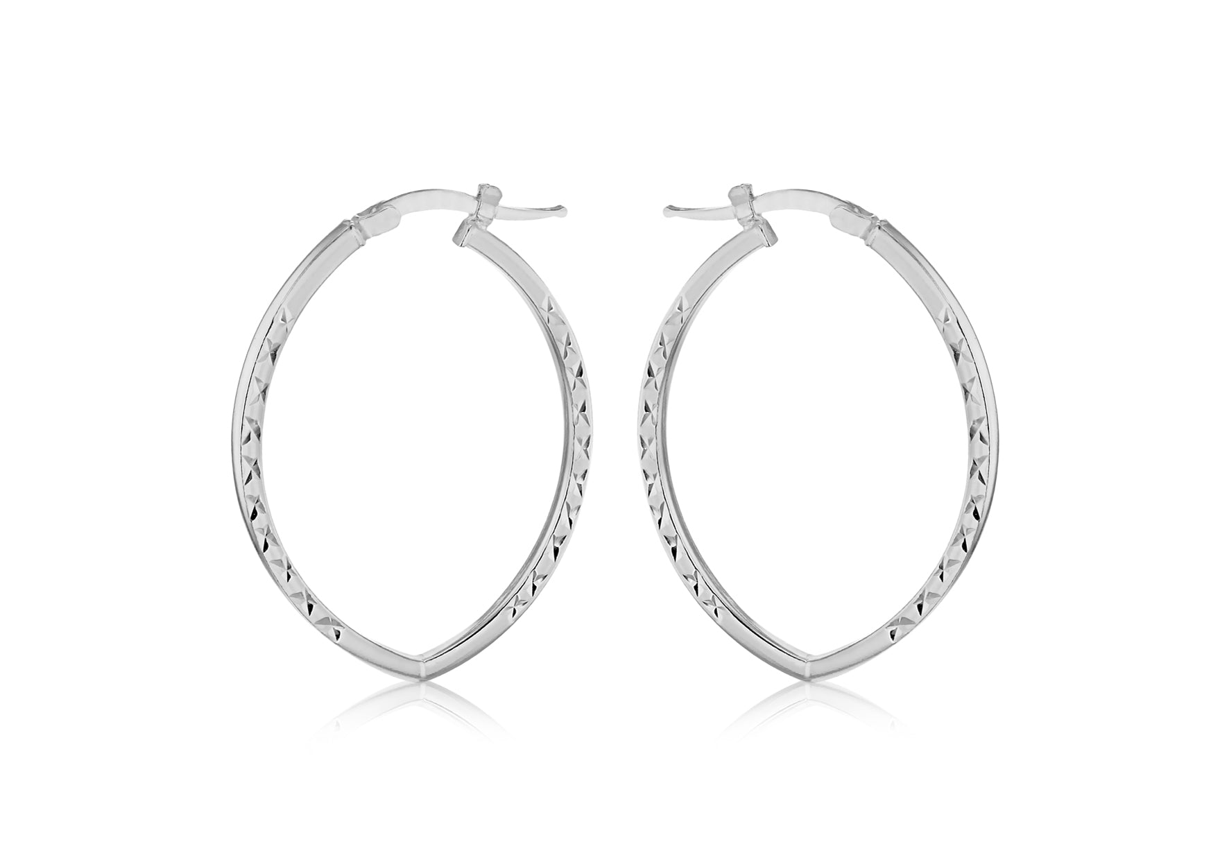 Sterling Silver Patterned Elliptical Hoop Earrings