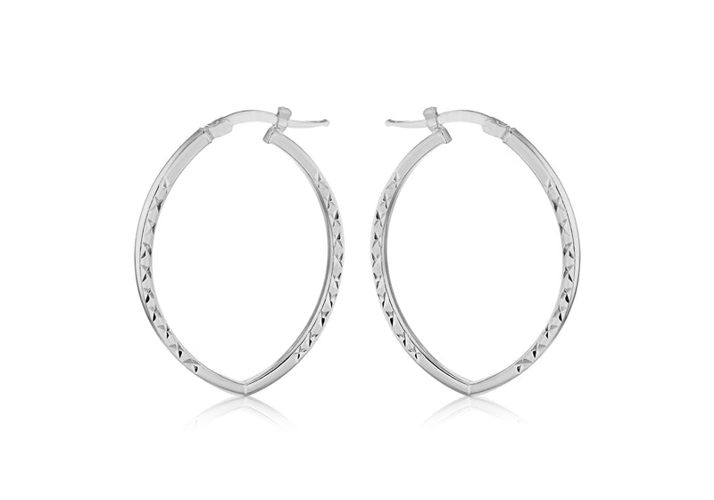 Sterling Silver Patterned Elliptical Hoop Earrings