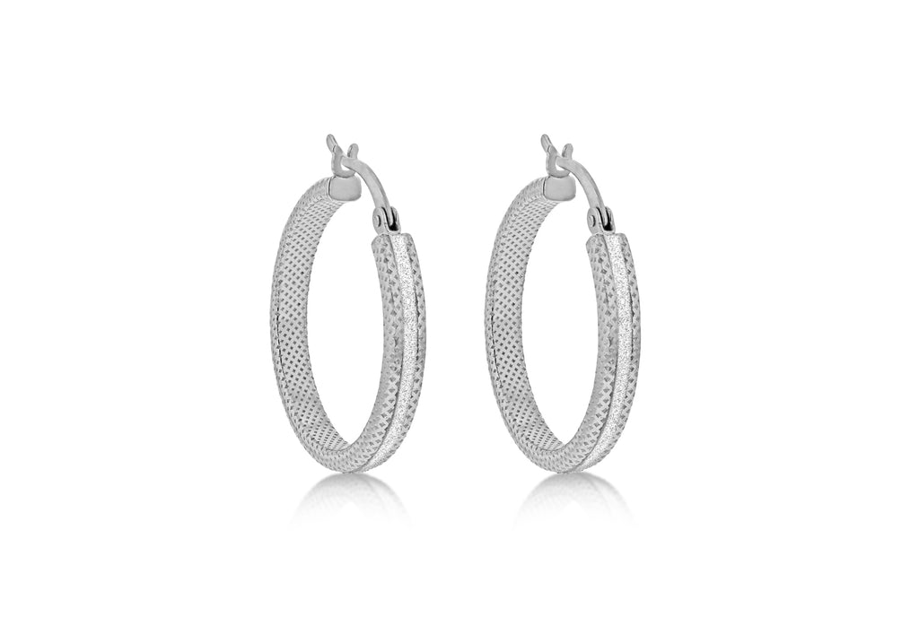 Sterling Silver Rhodium Plated 25mm Stardust Creole Earrings