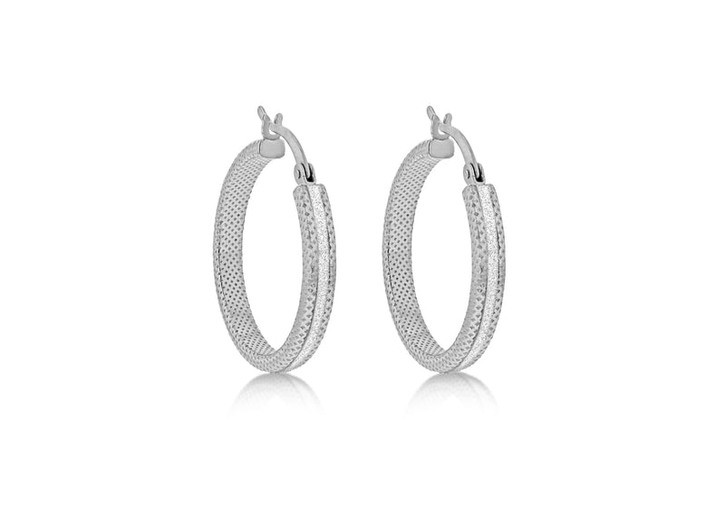 Sterling Silver Rhodium Plated 25mm Stardust Creole Earrings