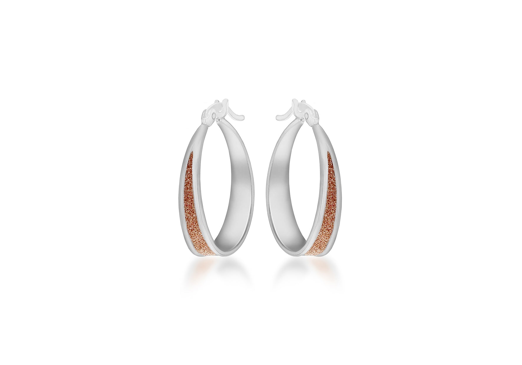 Sterling Silver Rhodium Plated Rose-Stardust Tapered 19mm Creole Earrings