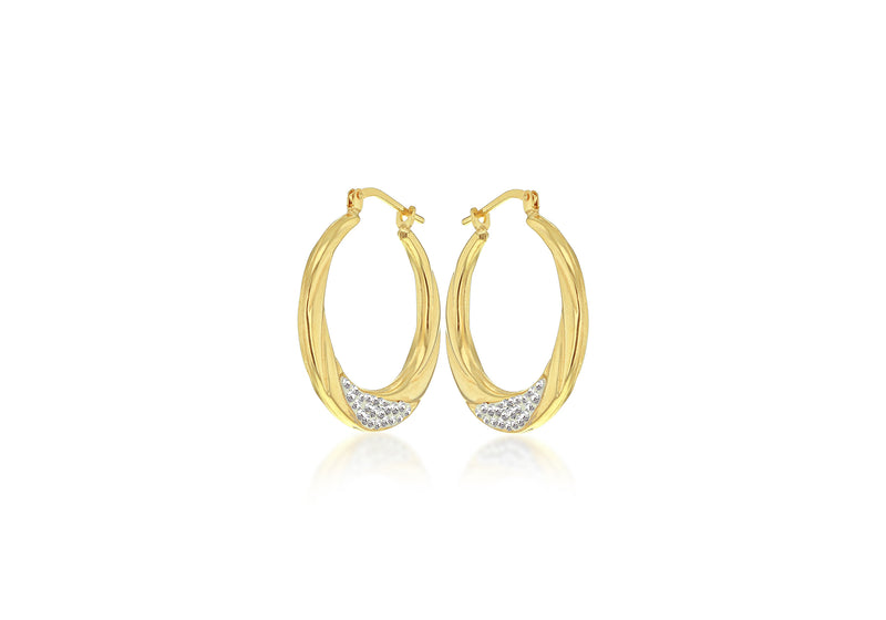 Sterling Silver 9ct Gold Bonded Crystal 24.5mm Creole Earrings