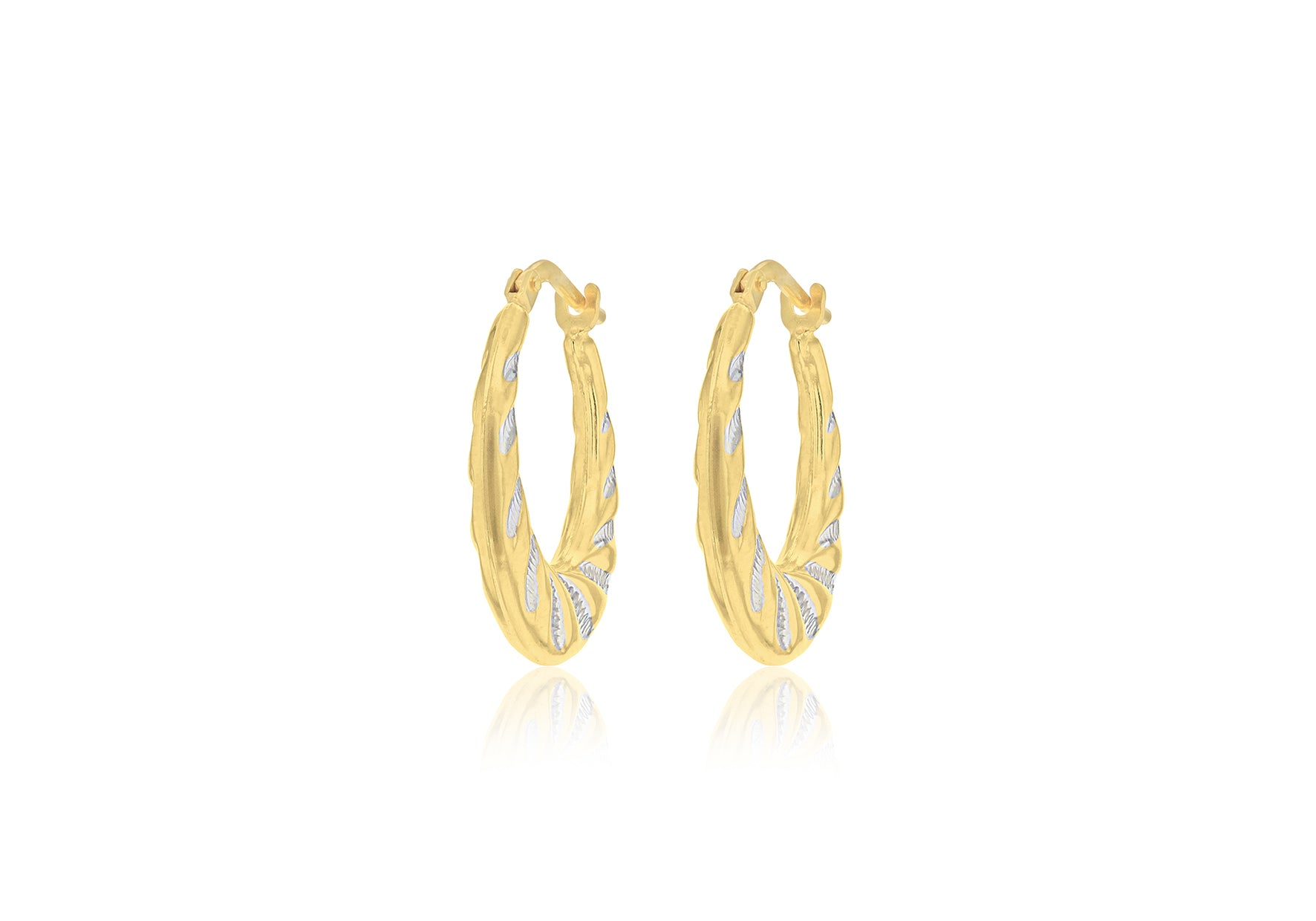 Sterling Silver 9ct Gold Bonded 2-Tone Stripe 20mm Creole Earrings