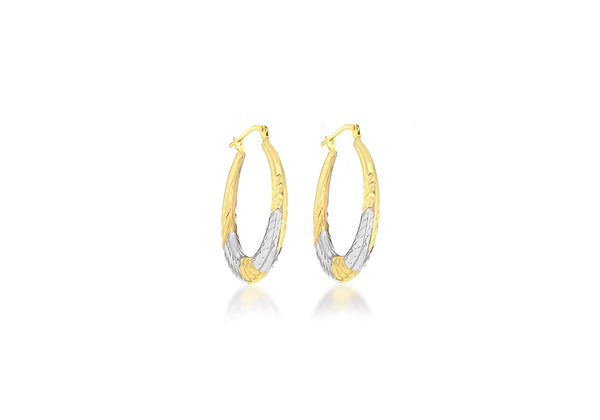 Sterling Silver 9ct Gold Bonded Diamond Cut 2-Tone 26mm Creole Earrings