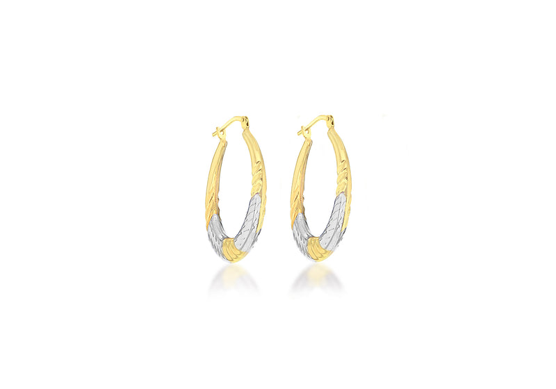 Sterling Silver 9ct Gold Bonded Diamond Cut 2-Tone 26mm Creole Earrings