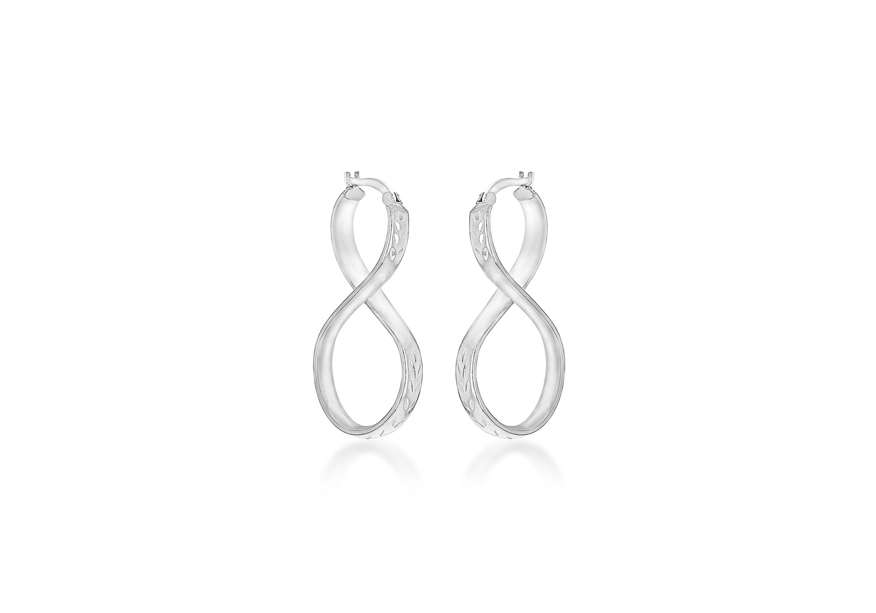 Sterling Silver Rhodium Plated 20mm x 40mm Diamond Cut 'Figure 8' Creole Earrings