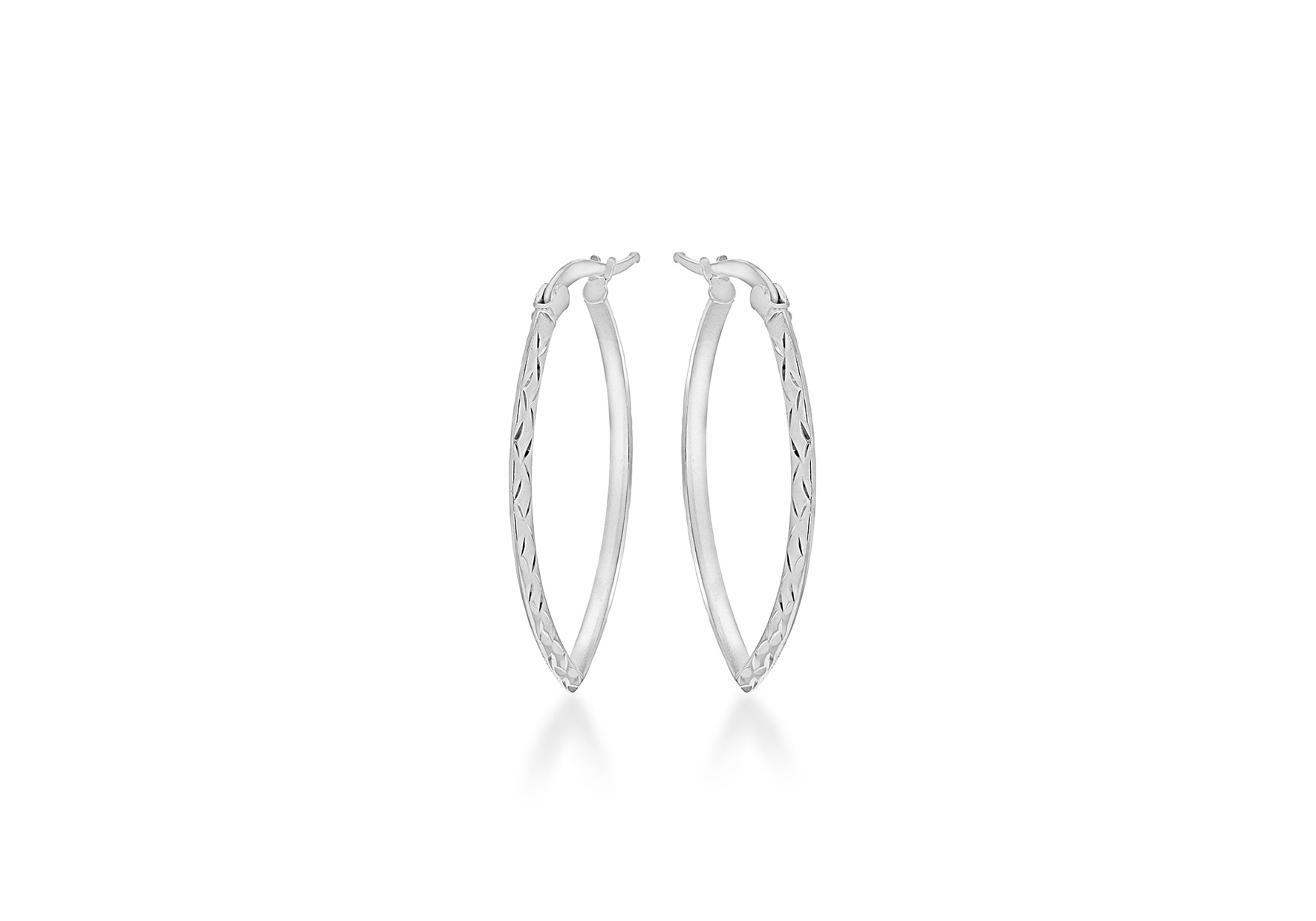 Sterling Silver Rhodium Plated Diamond Cut Elliptical Creole Earrings
