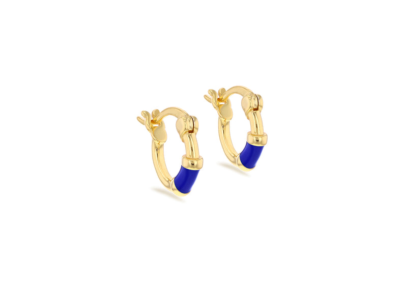 Yellow Gold Plated Blue Nautical Huggie Hoop Earrings