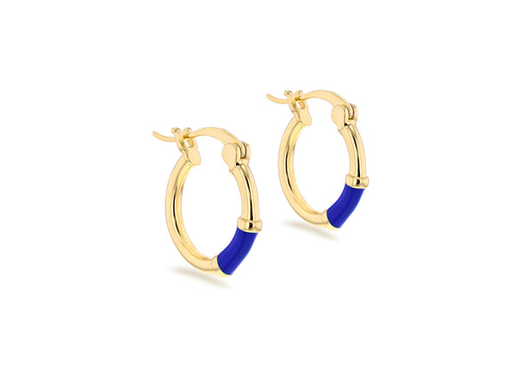 Yellow Gold Plated Sterling Silver Blue Glaze Hoop Earrings