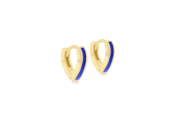 Yellow Gold Plated Sterling Silver Blue Glaze Huggie Earrings