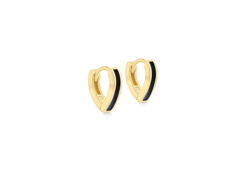Yellow Gold Plated Sterling Silver Blue Glaze Huggie Earrings