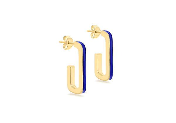 Yellow Gold Plated Sterling Silver Square Hook Enamel Earrings