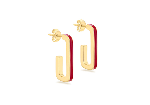 Yellow Gold Plated Sterling Silver Square Hook Enamel Earrings