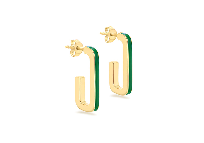 Yellow Gold Plated Sterling Silver Square Hook Enamel Earrings