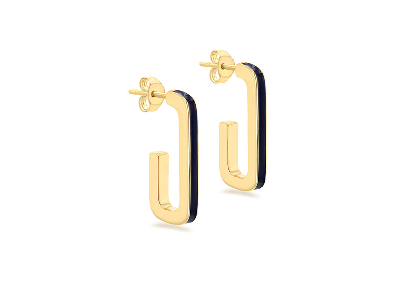 Yellow Gold Plated Sterling Silver Square Hook Enamel Earrings