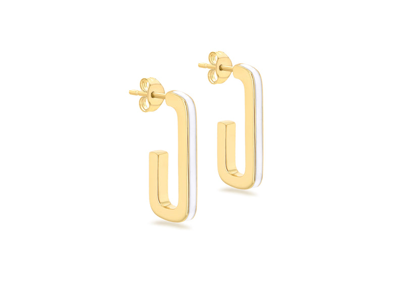 Yellow Gold Plated Sterling Silver Square Hook Enamel Earrings
