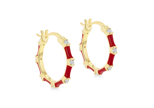 Yellow Gold Plated Sterling Silver White Zirconia Hoop Earrings