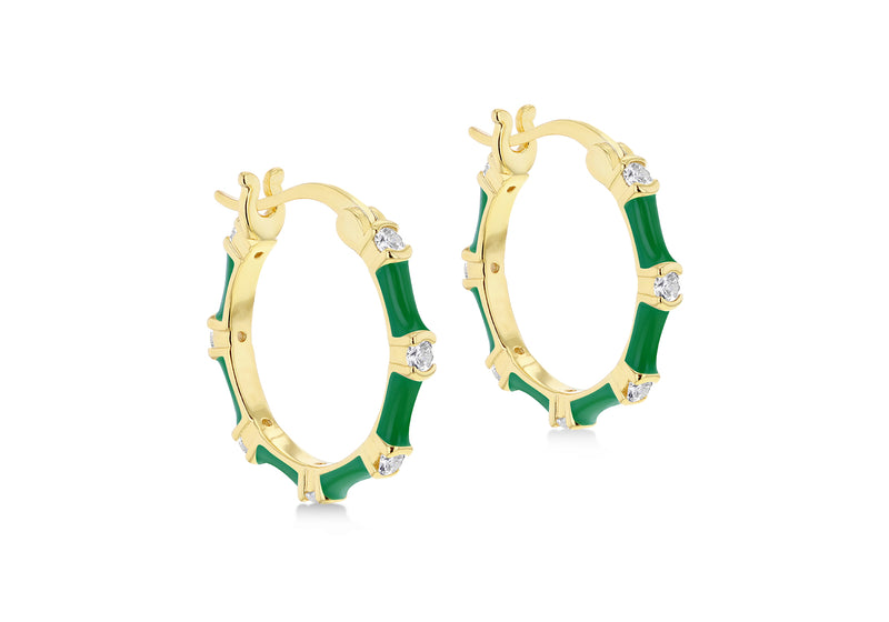 Yellow Gold Plated Sterling Silver White Zirconia Hoop Earrings