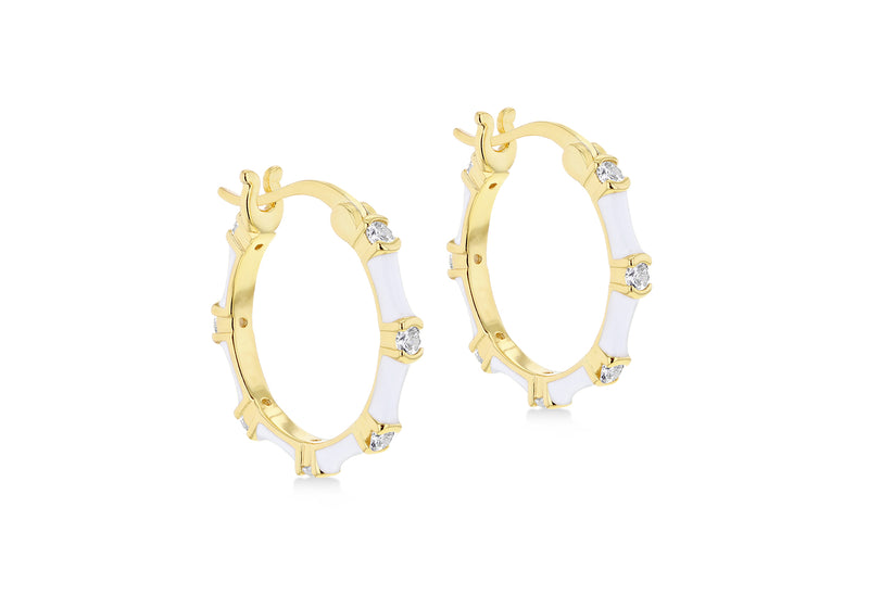 Yellow Gold Plated Sterling Silver White Zirconia Hoop Earrings