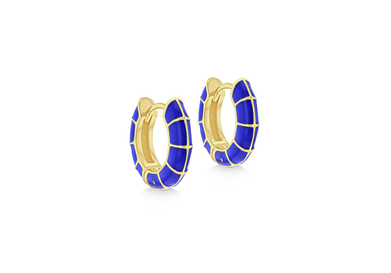 Yellow Gold Plated Sterling Silver Square Enamel Puff Earrings
