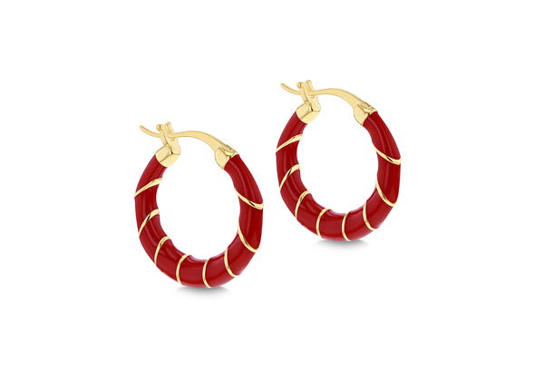 Yellow Gold Plated Weave Enamel Hoop Earrings