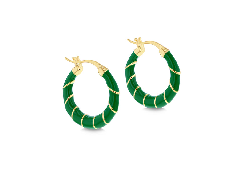 Yellow Gold Plated Weave Enamel Hoop Earrings