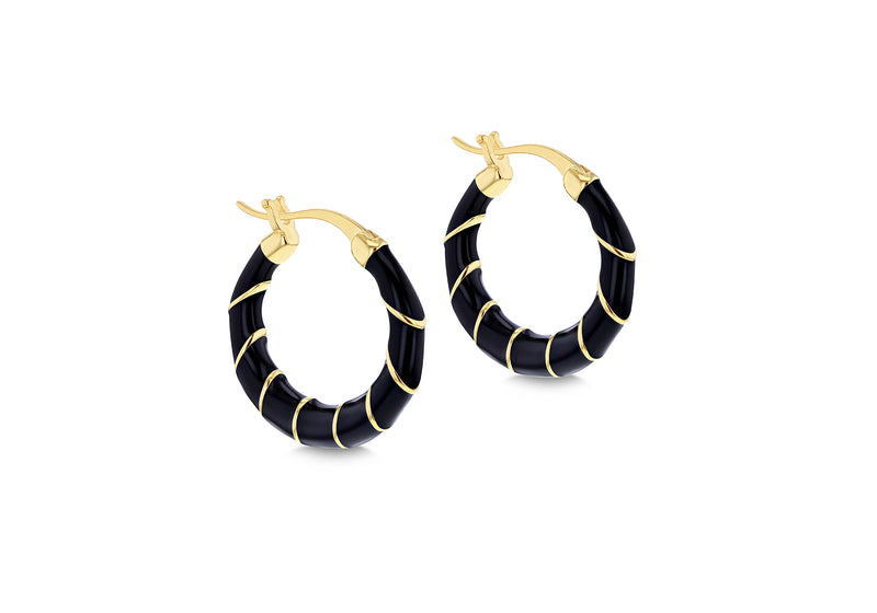 Yellow Gold Plated Weave Enamel Hoop Earrings