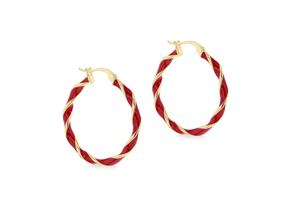 Yellow Gold Plated Sterling Silver Glazed Twist Hoop Earrings