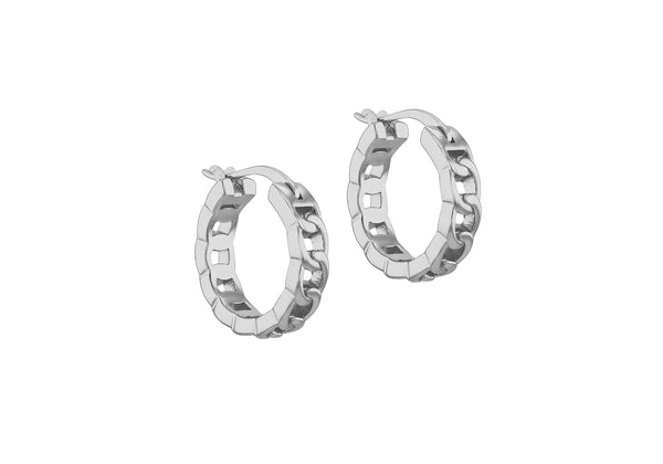 Sterling Silver Cable Curb Chain Hoop Earrings