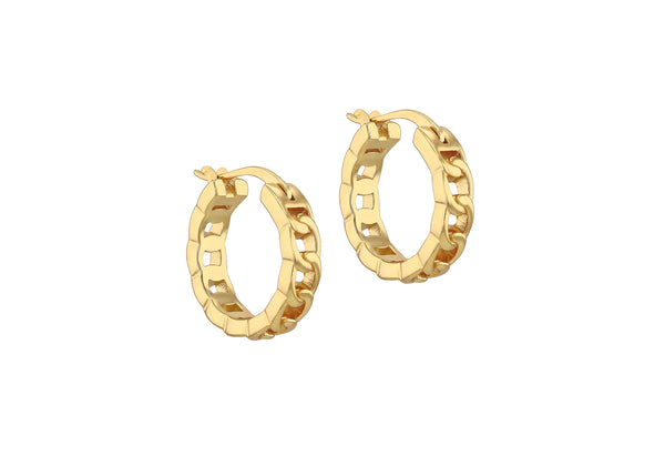 Yellow Gold Plated Sterling Silver Cable Curb Chain Hoop Earrings