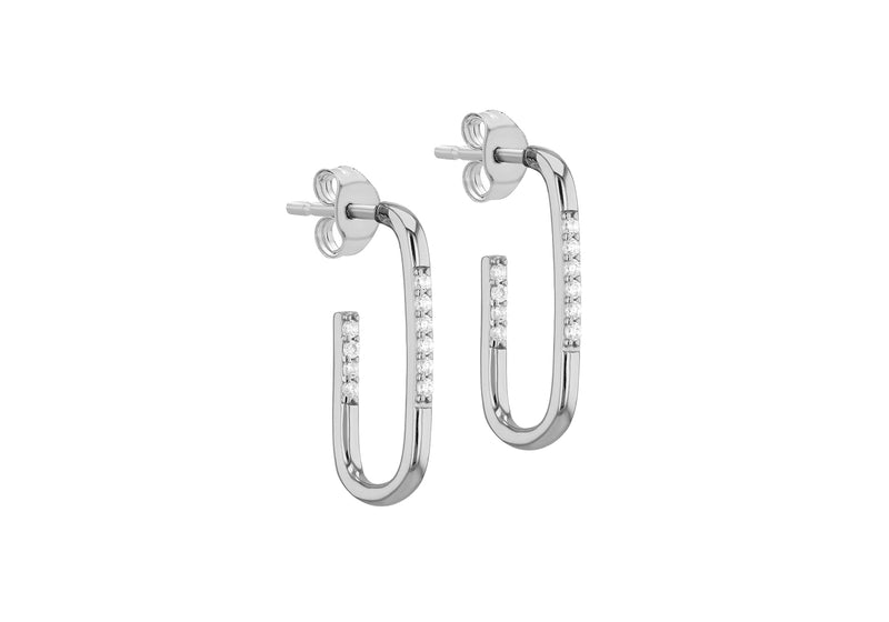 Sterling Silver White Zirconia Square Hook Earrings