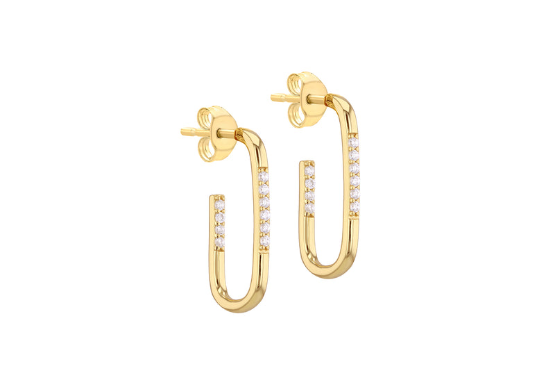 Yellow Gold Plated White Zirconia Sterling Silver Square Hook Earrings