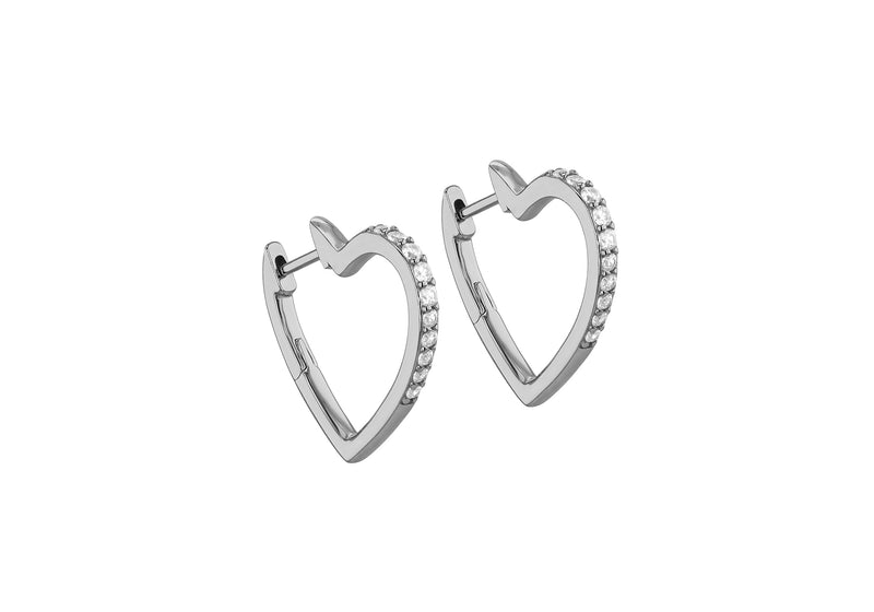 Sterling Silver White Zirconia Heart Earrings