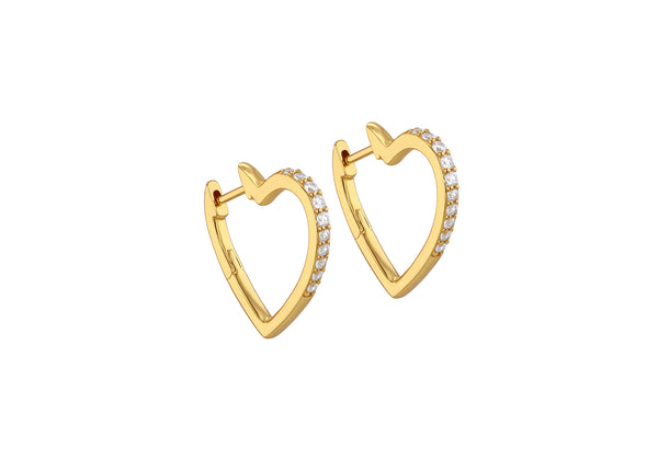 Yellow Gold Plated Sterling Silver White Zirconia Heart Earrings