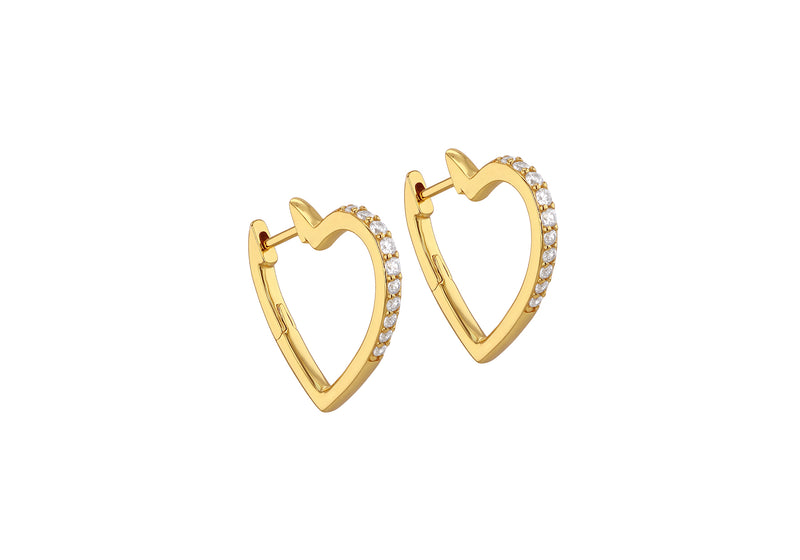 Yellow Gold Plated Sterling Silver White Zirconia Heart Earrings