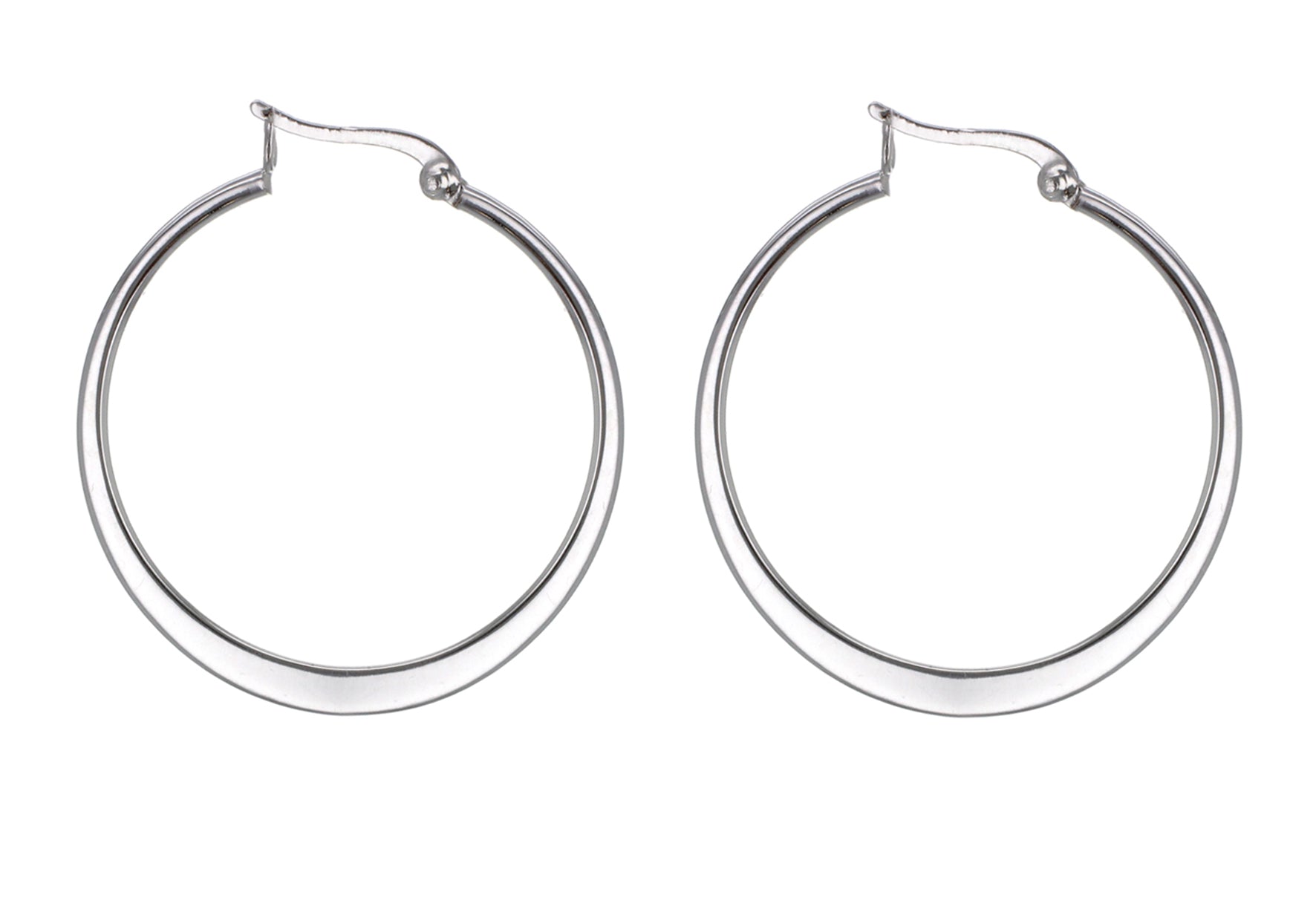 Sterling Silver 35mm Flat Graduated Hoop Earrings