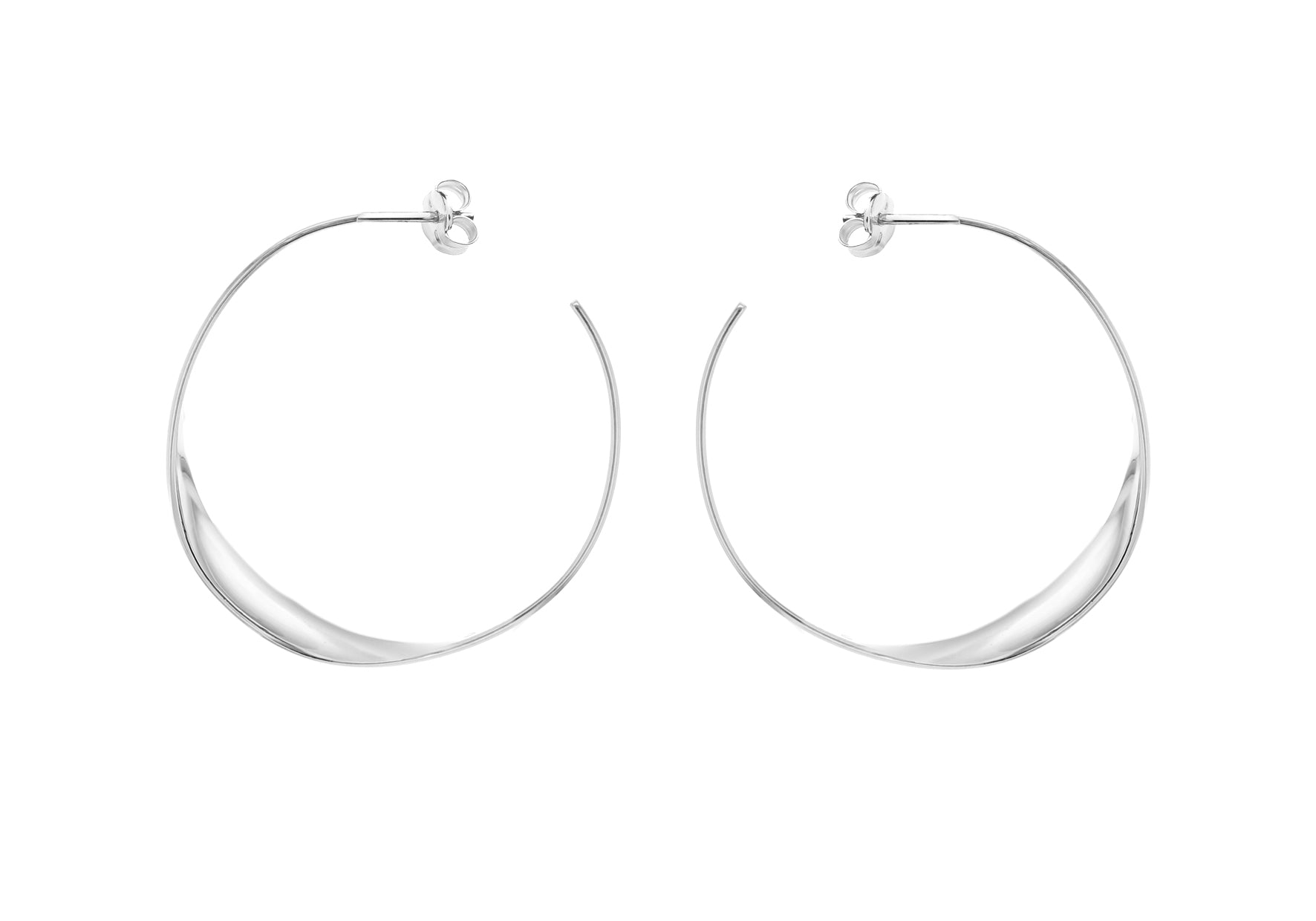 Sterling Silver 37mm Flat Twist Hoop Earrings