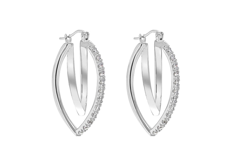 Sterling Silver Zirconia  Triple Triangular Hoop Creole Earrings