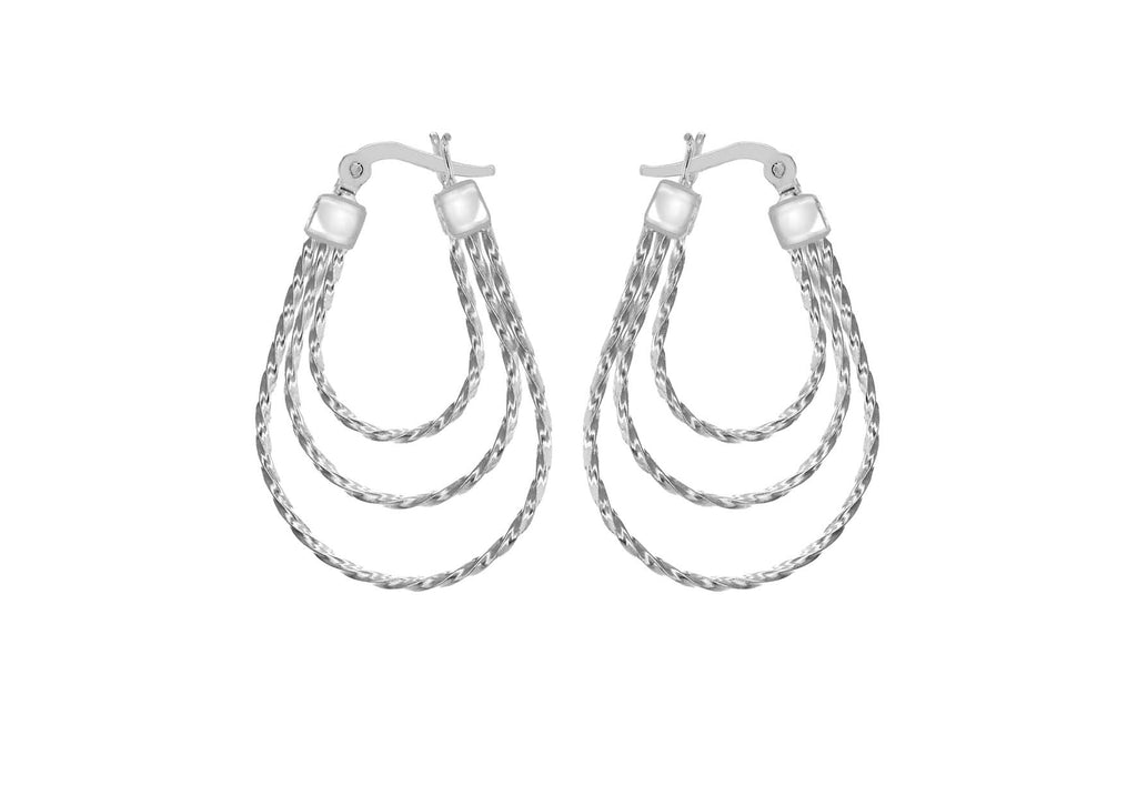 Sterling Silver Three Tiered Twisted Loop Creole Earrings