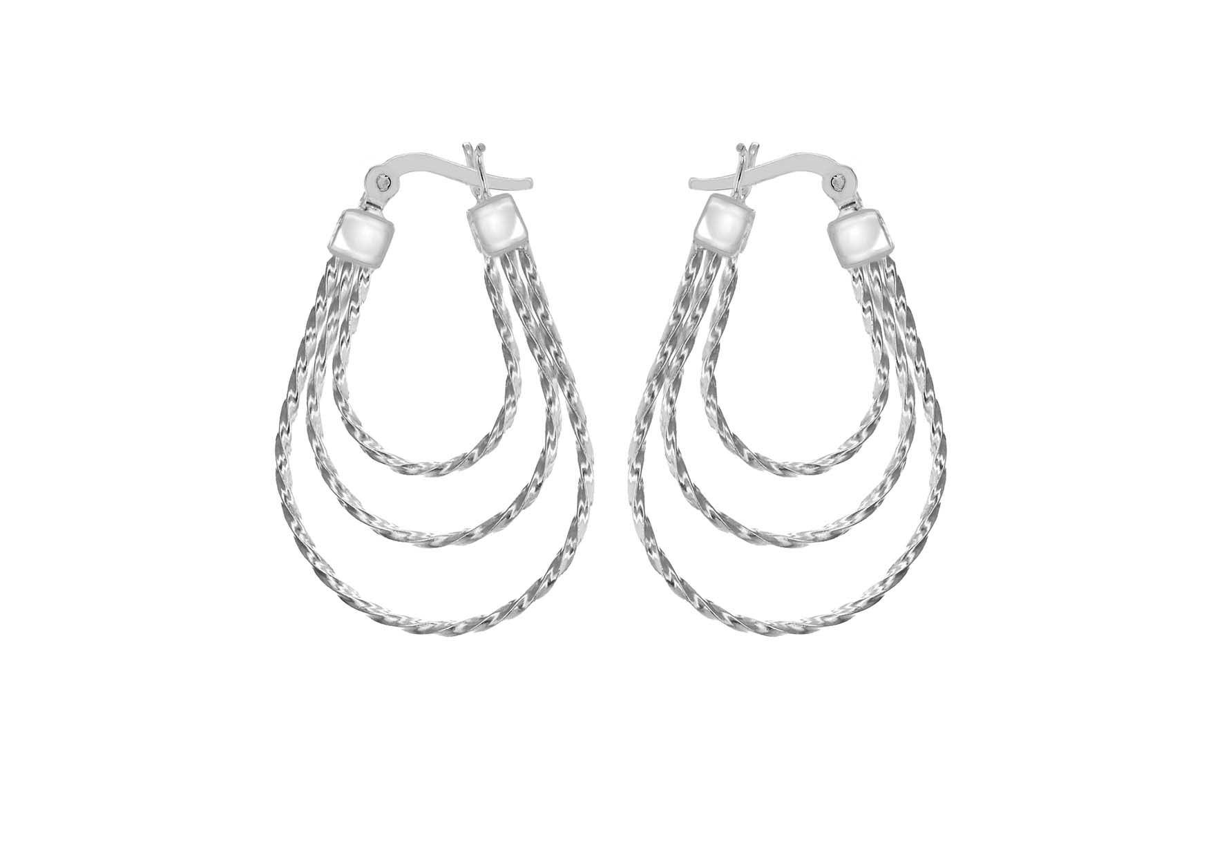 Sterling Silver Three Tiered Twisted Loop Creole Earrings