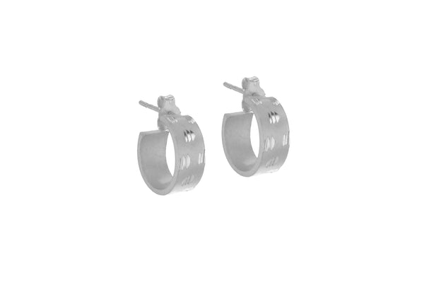 Sterling Silver Satin and Diamond Cut Huggy Earrings
