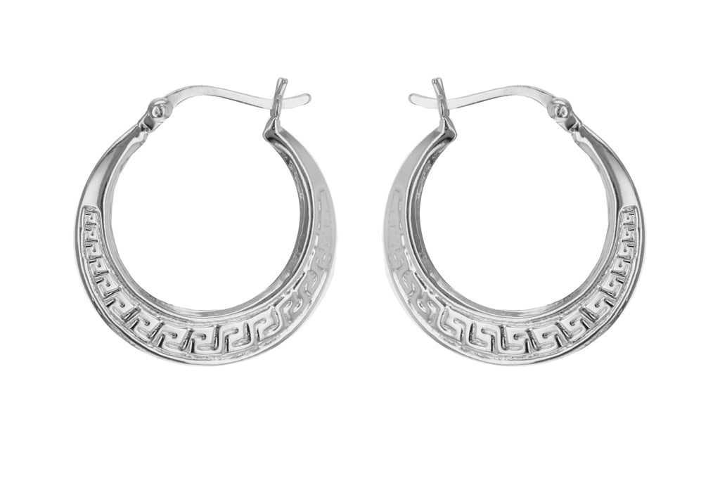 Sterling Silver 22.3mm Greian-Pattern Creole Earrings
