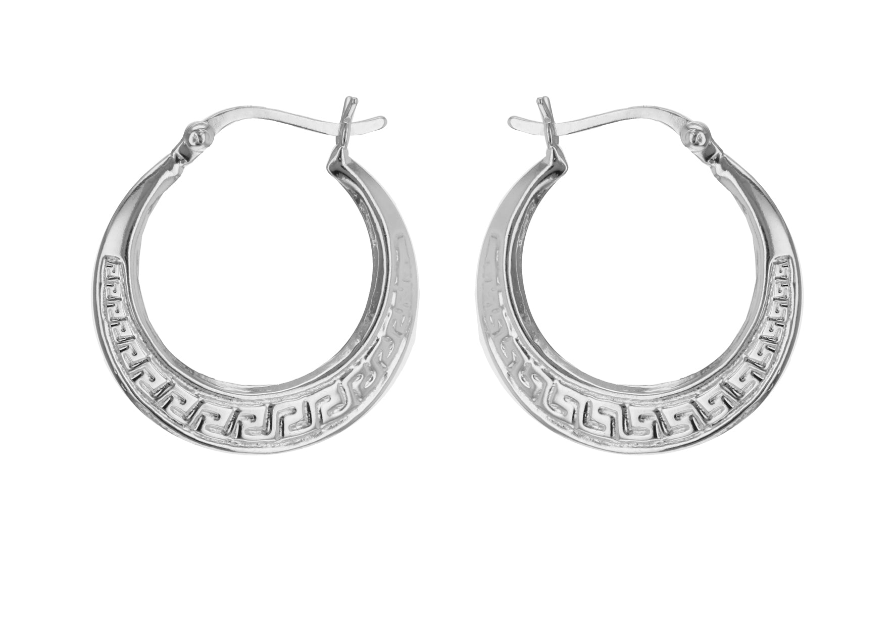 Sterling Silver 22.3mm Greian-Pattern Creole Earrings