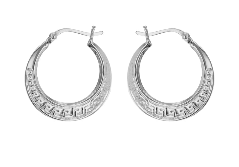 Sterling Silver 22.3mm Greian-Pattern Creole Earrings