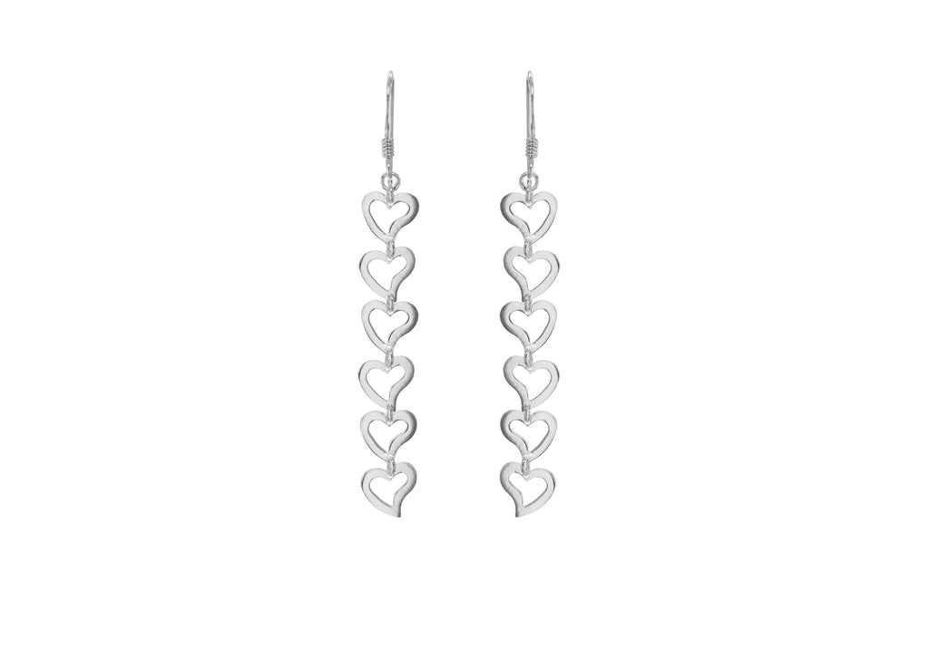 Sterling Silver 8.5mm x 67mm Open-Heart Drop Earrings