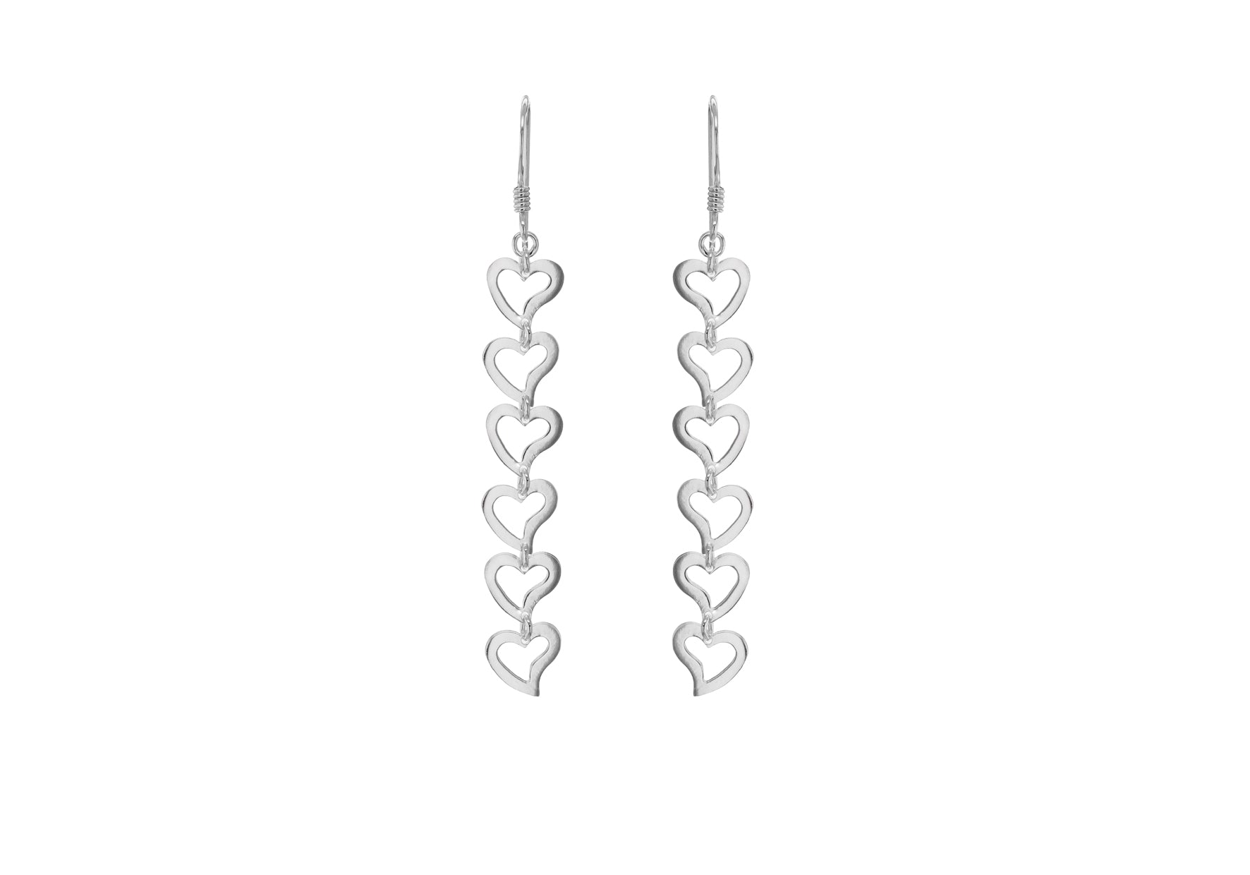 Sterling Silver 8.5mm x 67mm Open-Heart Drop Earrings
