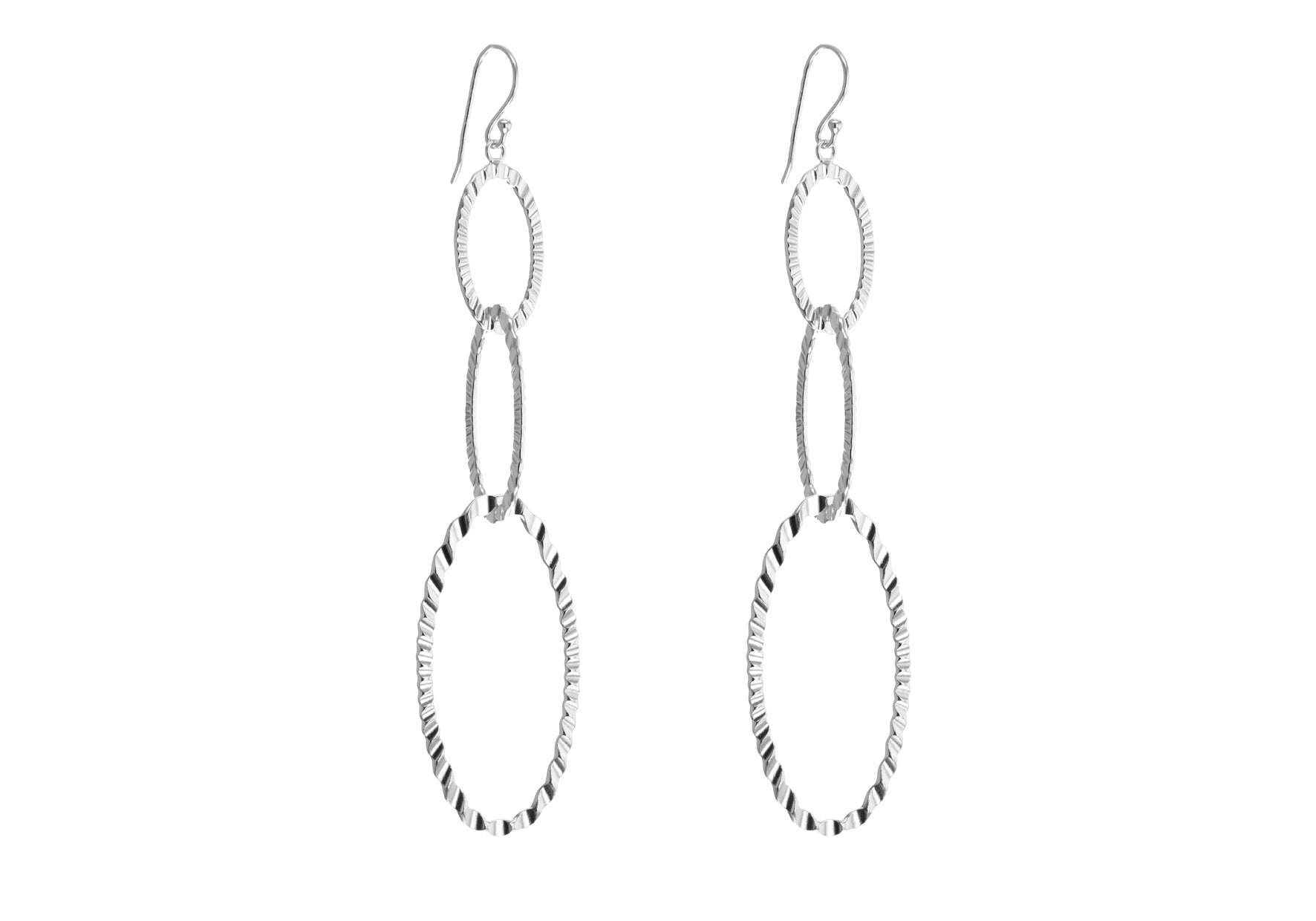 Sterling Silver Textured Triple Oval Drop Earrings
