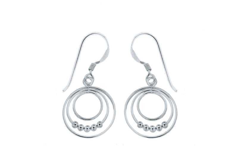 Sterling Silver Tri-Circle & Ball Drop Earrings 