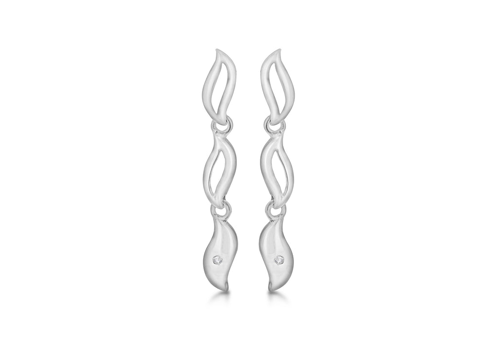 Sterling Silver Rhodium 0.02ct Diamond Triple Drop Earrings 
